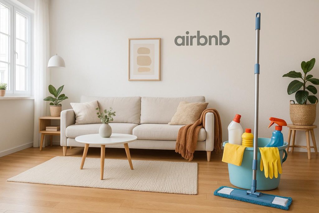 A welcoming Airbnb living room set for maid services edmonton.