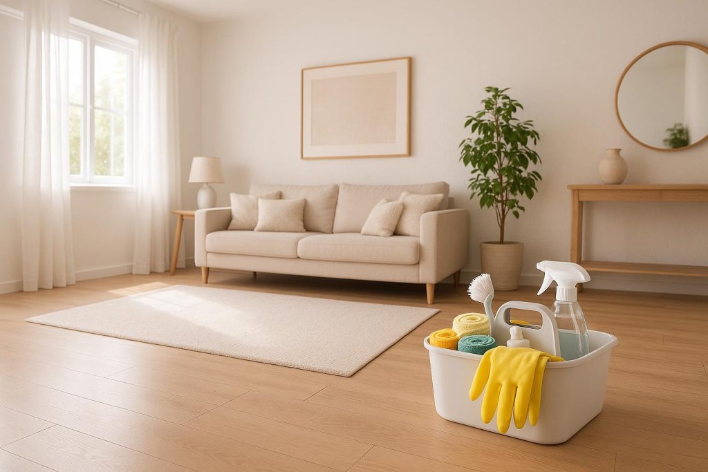 Neatly arranged living room ready for maid services edmonton.