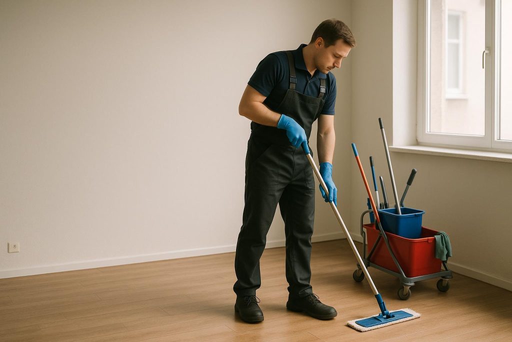 Professional move-out cleaning in an airy, empty room.