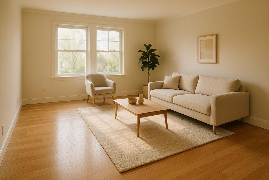 Bright residential living space reflecting move in cleaning services